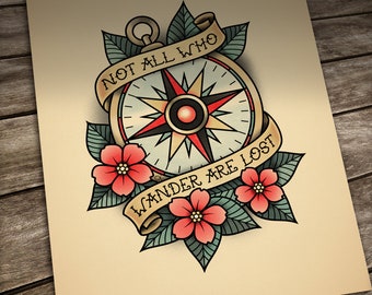 Compass Rose Tattoo print. Old School Tattoo print. Nautical flash tattoo print
