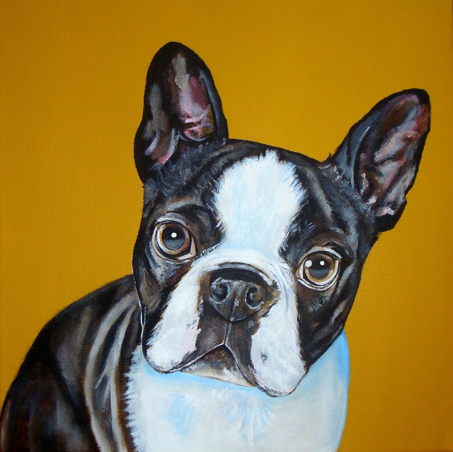 Boston Terrier Pet Portrait Adorable Dog Painting Acrylic on Etsy