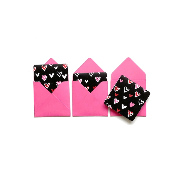 Mini love notes, valentine cards, tiny envelopes, small note cards, blank square card, heart cards, tiny greeting card, love notes, 3x3 card