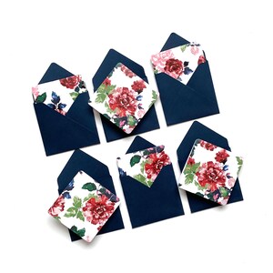 Vintage Blumen Notizkarten, Briefpapier Set, niedliche kleine Karten, Karten mit marinefarbenen Umschlägen, blanko Minikarten, Floristen Umschläge, kleine Karte