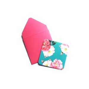 Mini tarjetas verde azulado, tarjetas de floristería, pequeños sobres rosas, tarjetas de papelería femeninas, lindas mini tarjetas florales, tarjetas en blanco 3x3, pequeñas tarjetas cuadradas imagen 3