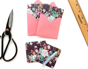 Vintage floral mini cards, cute little notes, tiny envelopes, small stationery, gift box cards, cute packaging, pink envelopes, roses, peony