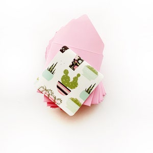 Mini tarjetas de cactus, papelería de cactus, tarjetas de regalo de cactus, tarjetas fijas en blanco, recintos de tarjetas, regalo de la planta de la casa, juego de papelería