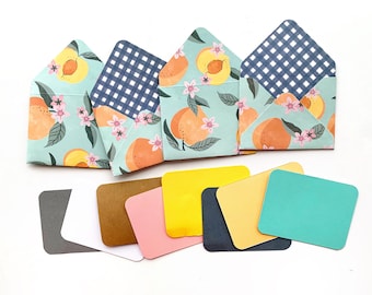 10 PEACHES envelopes, guest book envelopes,  peach stationery cards, tiny envelopes, blank thank you cards, peach place cards, mini cards