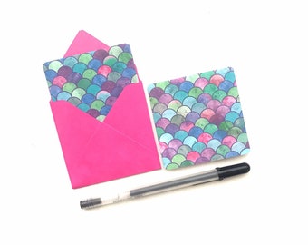 Mini tarjetas de notas de sirena, tarjetas de regalo pequeñas, tarjetas de notas en blanco, tarjetas diminutas, tarjetas de impresión de sirena, papelería de sirena, mini cartas, estacionario