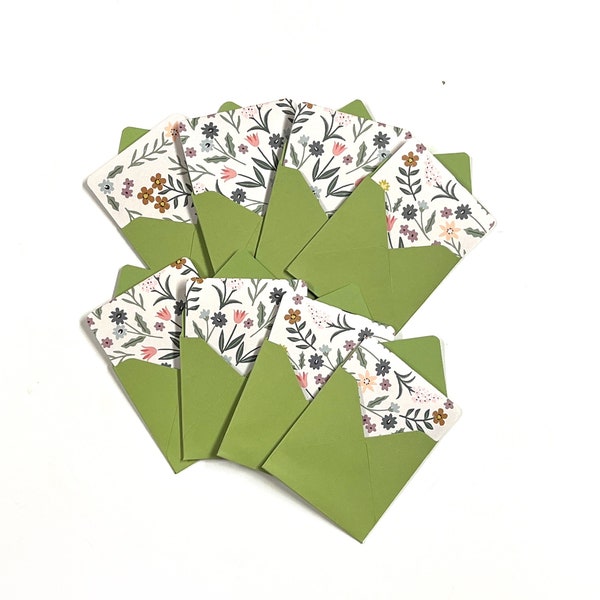 Floral mini cards, gift wrap cards, small note cards, floral gift wrap, card enclosures, gift cards, blank tags, mini cards with envelopes