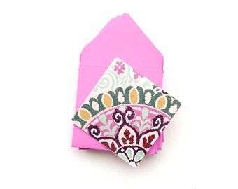 Cards for gift boxes, cute little note cards, blank patterned cards, paisley card, tiny envelope, cards with envelope, mini note card