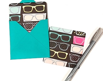 Mini note cards, summer stationery, cute small cards, tiny envelopes, sunglasses stationary, small card envelope, 3x3 cards, blank note card