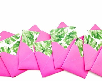 Monstera note cards, tropical mini cards, palm tree cards and envelopes, blank mini cards, tiny envelopes, cute small stationery