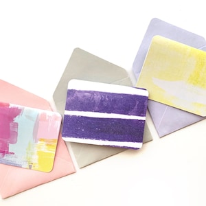 Pastel aquarel notitie kaarten, blanco dank u kaarten, A2 kaarten en envelop, Gewoon omdat kaart, eenvoudige aquarel briefpapier, schattig stationair