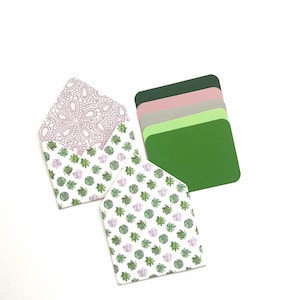 Sobres de patrón suculento, juego de papelería de cactus, juego de regalo de tarjeta de nota plana, tarjetas en blanco suculentas, sobres de 3x4, sobres de cactus