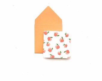 Mini tarjetas de notas de melocotón, papelería de frutas, sobres pequeños, sobres de melocotón, melocotones y crema, mini tarjetas en blanco, papelería linda, regalo afrutado