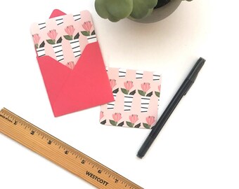 Mini cards, small note cards, lunchbox notes, love notes, tiny square cards, cards with flowers, 3x3 note card, mini envelopes, small cards