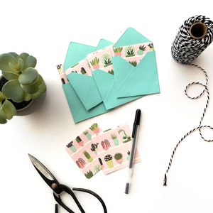 Mini cartes de cactus, papeterie de cactus, cartes-cadeaux de cactus, cartes stationnaires vierges, boîtiers de cartes, étiquettes-cadeaux avec enveloppes, ensemble de papeterie