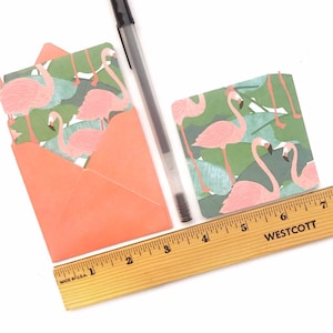 Flamingo stationery, flamingo mini cards, flamingo gift wrap, small stationary cards, square note cards, cards stock envelopes, 3x3 cards
