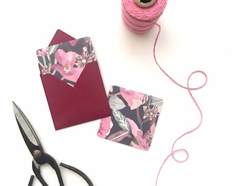Mini cards, small note cards, lunchbox notes, love notes, tiny square cards, cards with flowers, 3x3 note card, mini envelopes, small cards