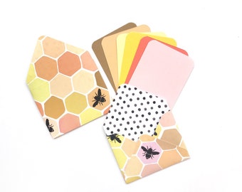 Honey bee envelopes, cute stationery cards, blank note cards, blank thank you cards, stationery gift set, honeycomb envelopes, Save the bees