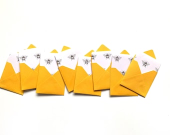 Mini kartki z motywem pszczół, etykiety na prezenty z motywem pszczół, artykuły papiernicze z motywem trzmiela, etykiety na prezenty z kopertami, kartki papierowe, małe kwadratowe kartki, kartki 3x3, kwadratowe etykiety