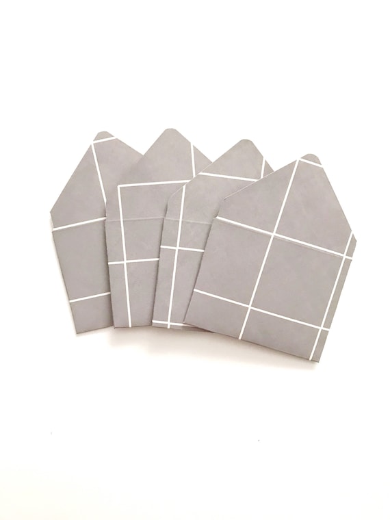 Gray envelopes, pastel stationery, pink and gray note card, 3x4 envelope, pattern envelope, windowpane pattern, florist envelopes, valentine