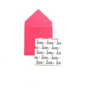 Love note cards, valentines mini cards, 3x3 love notes, love script cards, tiny envelopes, little love notes, valentine script cards