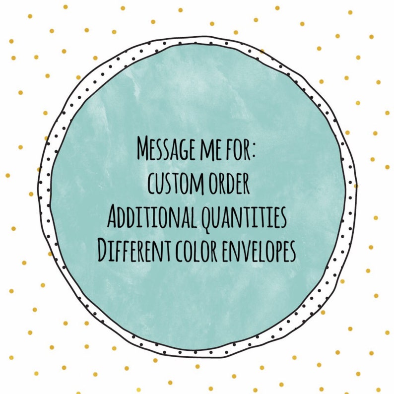 Pode incluir: Um c&iacute;rculo turquesa com contorno preto e pontos brancos. O texto dentro do c&iacute;rculo diz: "Mande-me uma mensagem para: Pedido personalizado, Quantidades adicionais, Envelopes de cores diferentes."