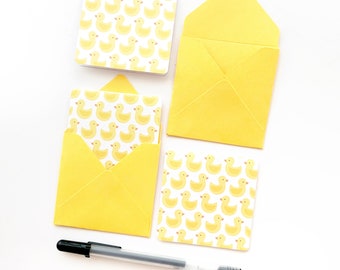 Rubber ducky mini cards, cute baby shower gift, blank mini cards, tiny yellow envelopes, gender neutral note cards, new baby cards, 3x3 card