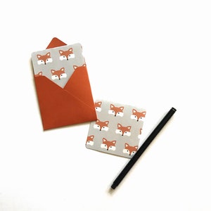 Fox Minikaarten, kleine notitiekaarten, fox-cadeaukaartjes, schattig briefpapier, stationaire notitiekaarten, lunchnotities, vierkante kaart met enveloppen, 3x3 kaarten