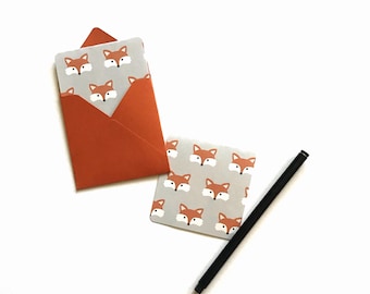 Fox Mini cards, small note cards, fox gift tags, cute stationery, stationary note cards, lunch notes, square card with envelopes, 3x3 cards