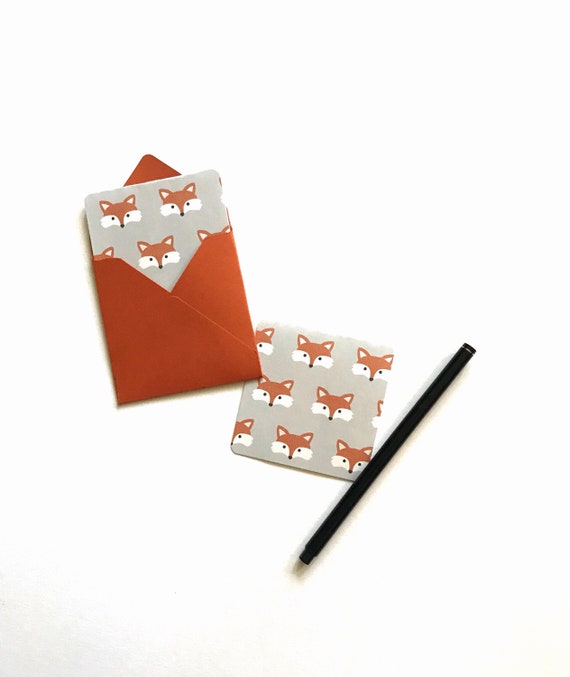 Fox Mini Cards, Small Note Cards, Fox Gift Tags, Cute Stationery,  Stationary Note Cards, Lunch Notes, Square Card With Envelopes, 3x3 Cards 