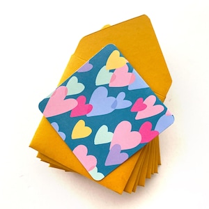 Mini love notes, valentine cards, tiny envelopes, small note cards, blank square card, heart cards, tiny greeting card, love notes, 3x3 card
