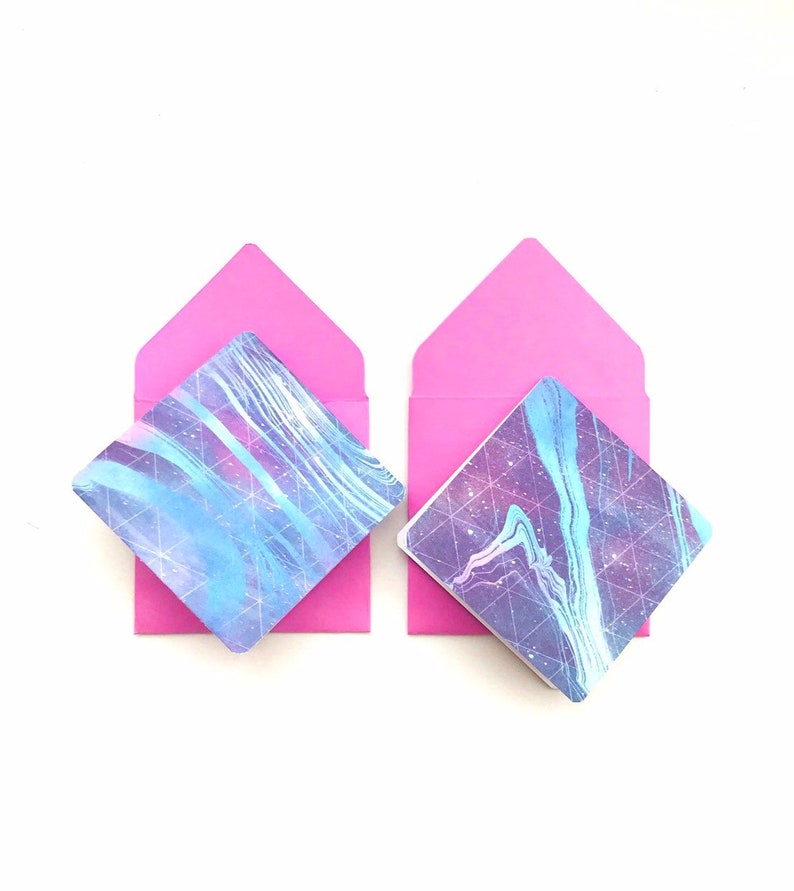 tiny blue envelopes 3x3 note cards with envelopes cute galaxy stationery galaxy stationary Galaxy note cards mini space greeting cards