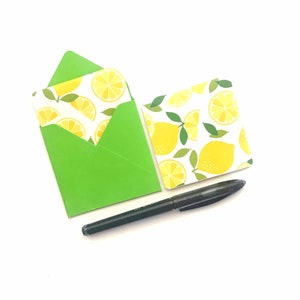 Lemon mini card set, blank thank you cards, lemon gift wrap, lemon theme party, fruit party theme, tiny envelopes, lemon stationery cards