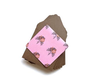 Mini cartões de outono, envelopes minúsculos, cartões em branco, mini envelopes, pequenos cartões quadrados, papelaria de outono, papel de carta fofo, cartões com flores