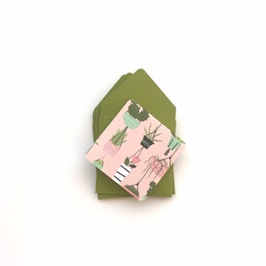 Mini tarjetas de cactus, papelería de cactus, tarjetas de regalo de cactus, tarjetas fijas en blanco, recintos de tarjetas, regalo de la planta de la casa, juego de papelería