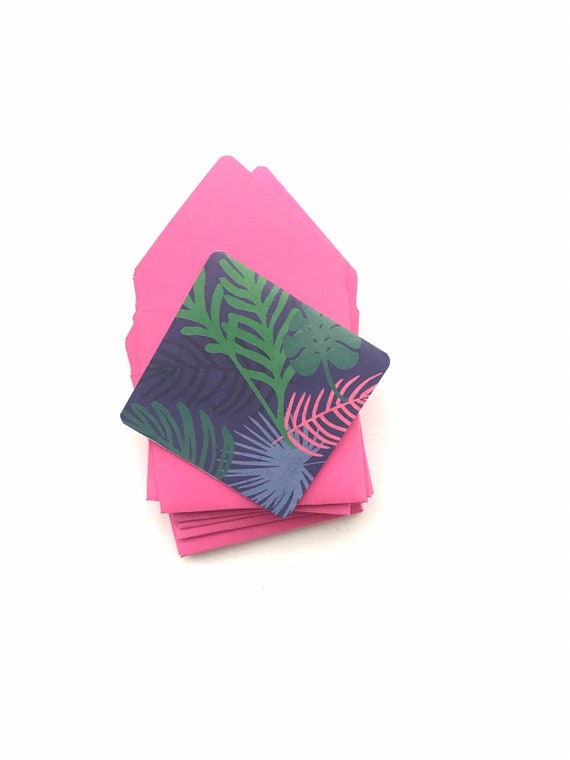 Tropical note cards, mini note card, mini envelope, cute stationary, small square card, tropical stationery, blank note card, cute gift wrap