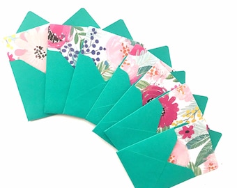 Mini cards, small note cards, lunchbox notes, love notes, tiny square cards, cards with flowers, 3x3 note card, mini envelopes, small cards