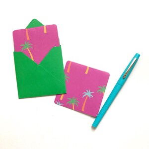 Palm tree Mini cards, gift wrap cards, small note cards, simple gift wrap, palm tree stationery, gift cards, blank tags, mini card envelopes