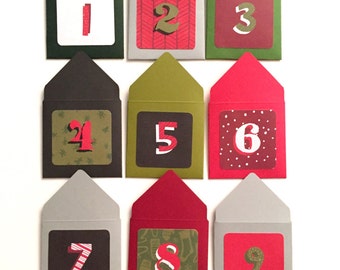 Elf shelf notes, christmas countdown cards, advent envelopes, christmas mini cards, holiday numbered gift tags, mini notes, daily notes