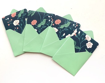 Mini cards, small note cards, lunchbox notes, love notes, tiny square cards, cards with flowers, 3x3 note card, mini envelopes, small cards