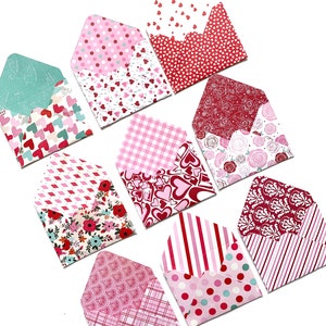 9 mini enveloppes Valentine avec cartes plates, mini cartes blanches, notes d’amour, cartes xoxo, petites enveloppes pour la Saint-Valentin, cartes valentine mignonnes