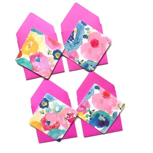 Floral mini cards, small stationery cards, gift tags with mauve envelopes, blank mini cards, 3x3 cards, florist cards, little floral cards