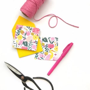 Mini tarjetas 3x3 con sobres, juego de papelería floral, tarjeta de notas en blanco, papelería linda, juego de regalo de grúa, tarjeta de agradecimiento, tarjeta de afirmación positiva