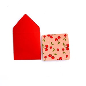 Cherry Mini cards, gift wrap cards, small note cards, simple gift wrap, fruit stationery, gift cards, blank tags, mini card envelopes, lunch