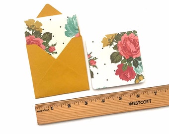 Mini card, small note cards, fall floral cards,love notes, tiny square cards, cards with flowers, 3x3 note card, mini envelopes, small cards