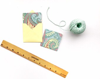 Cards for gift boxes, cute little note cards, blank patterned cards, paisley card, tiny envelope, cards with envelope, mini note card