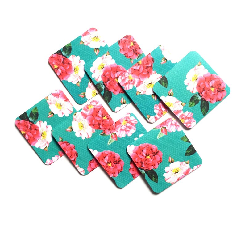 Mini tarjetas verde azulado, tarjetas de floristería, pequeños sobres rosas, tarjetas de papelería femeninas, lindas mini tarjetas florales, tarjetas en blanco 3x3, pequeñas tarjetas cuadradas imagen 4
