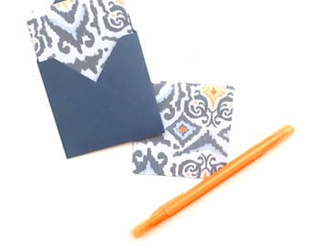 Cards for gift boxes, cute little note cards, blank patterned cards, paisley card, tiny envelope, cards with envelope, mini note card