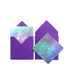 Galaxy note cards, mini space greeting cards, tiny blue envelopes, cute galaxy stationery, 3x3 note cards with envelopes, galaxy stationary