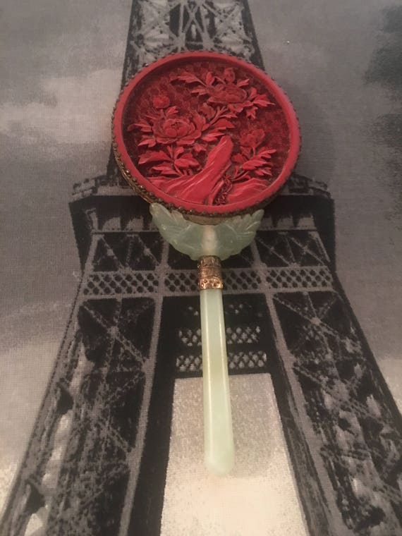 Vintage Chinese Jade hand mirror - image 1