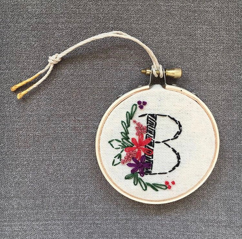 Custom Monogram embroidered 3\u201d hoop ornament